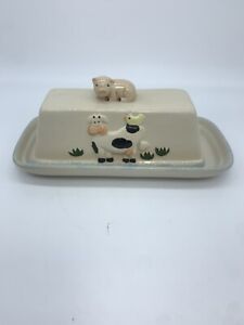 Country Farm Collection Vintage Ceramic Pig Chicken and Cow Butter Dish Animals