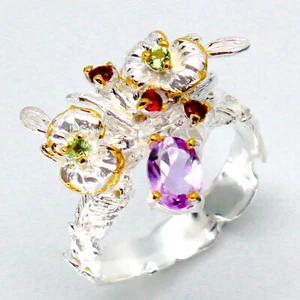Gemstone Handmade ring design Natural Amethyst Silver ring 925 Sterling / RVS92 - Picture 1 of 3