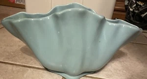 HAEGER Fioriera Giardinieres Vaso Forma Ventaglio Ceramica Chips Turchese - Foto 1 di 9