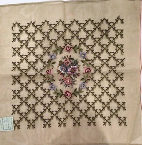 Vintage Flowers Rose Lattice Trellis Needlepoint Canvas Preworked Tapestry NEW - Picture 1 of 13