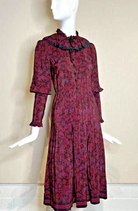Vintage Romantic 1980s Emanuel Ungaro Parallele Pleated Silk  Dress Size 6 ITALY - Picture 1 of 14