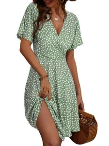 Women’s Casual Green Floral Spring Dresses 2025 - X-Large Bridal Outfits - Picture 1 of 5