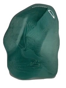 Fermacarte Crystal Art vetro verde smerigliato OCHE VOLANTI disegno inciso 3,75"H - Foto 1 di 11