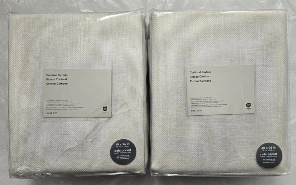 West Elm Cortland Linen Blend Basketweave 2-Curtains 48" x 96" Light Flax - Image 1 of 2