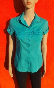Blusa mujer niña verano talla XS nueva turquesa bolso camisa rayas (1311) - Imagen 1 de 7