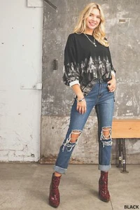 Kori America Womens Neil Tie Dye Sweatshirt-Black/White Size Large Brand New - Picture 1 of 5