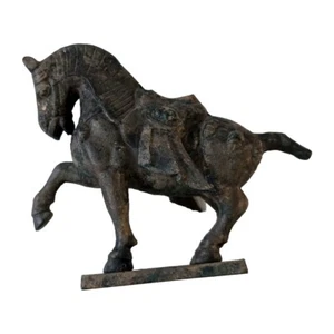 Vtg Cast Iron Chinese War Horse Tang Dynasty Style Japan Statue - Picture 1 of 3