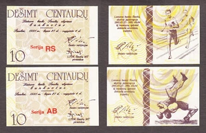 Lituania Coppia di 2 Diversi 10 Centauru Olimpiadi Regionali 1991 Unc - Foto 1 di 1