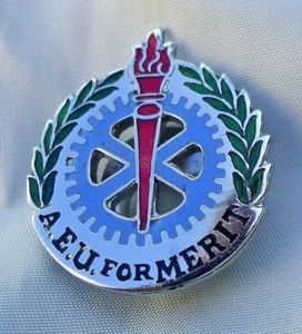 VINTAGE AEU FOR MERIT - ENGINEERING TRADE UNION CHROME & ENAMEL LAPEL BADGE - Imagen 1 de 4