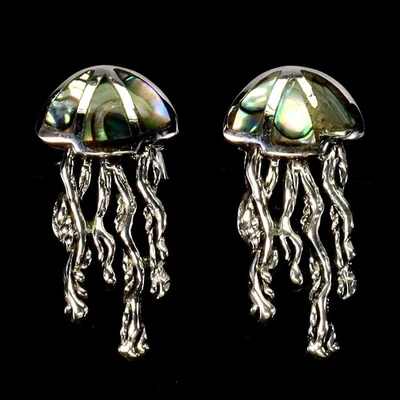 Pendientes de plata de ley 925 elegantes madreperla medusas piedras preciosas joyería Foto 1 de 4