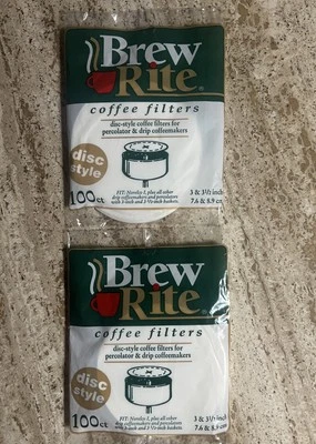 Lot of 2 - Brew Rite Coffee Filters 3" & 3 1/2" Disc, White 100 Count Each