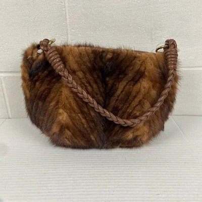 Auténtico Bolso de Hombro Paolo Masi Firenze Visón y Cuero #5003 Hecho en Italia Nuevo con Etiquetas Foto 1 de 4