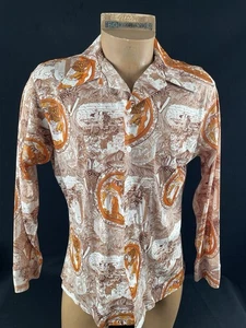 ••Original Vintage 70s Psychedelic Mushroom Print Mens XL Shirt Disco Hippie - Picture 1 of 14