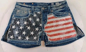 Miss Me Stars and Stripes Denim Shorts Hotty  w/Sequins Girls Size 16 JK6178H6 # - Picture 1 of 9