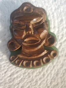 Vintage African Maasai Women Head Mask Carved Wood Brooch - Picture 1 of 8