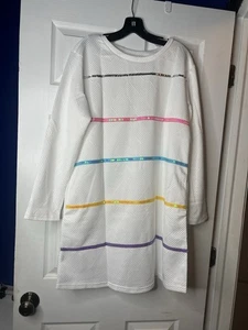 Women’s Oversized T-Shirt Dress White Stripes Large Long Sleeve New Without Tags - Picture 1 of 3
