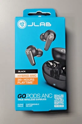 JLab GO Pods ANC Black Wireless Earbuds Hybrid Noise Canceling 26Hr Playtime New - Image 1 of 3