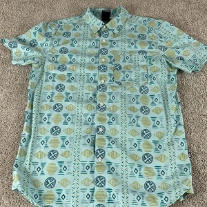 The North Face Shirt Men's Large Blue Button Up Short Sleeve Abstract F527 - Picture 1 of 10
