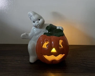 Estatuilla portavelas vintage de cerámica fantasma calabaza luz de té votiva Halloween Foto 1 de 4