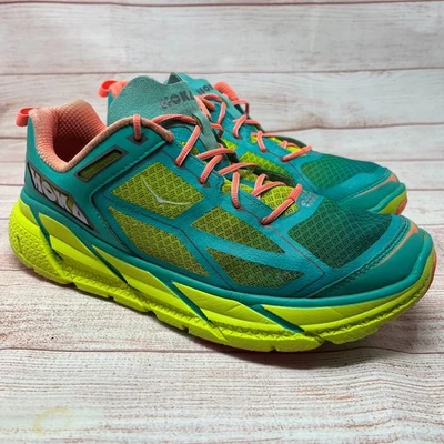 Hoka One One Clifton 1 F27218G Womens Size 10.5 Running Sneakers Aqua Neon Coral - Image 1 of 4