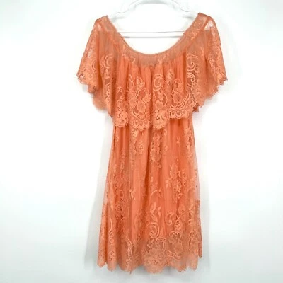Jens Pirate Booty Dress Womens XS/Small Pink Orange Lace Off Shoulder Mini Boho Foto 1 de 4