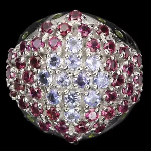 Verano 925 Anillo de Plata Redondo Tanzanita Cromo Diópsido Rodolita Gema - Imagen 1 de 9