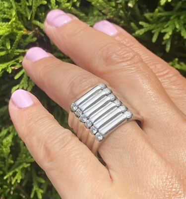 Anillo banda vintage de diamantes de oro blanco de 18 quilates joyería fina industrial hexágono Foto 1 de 4