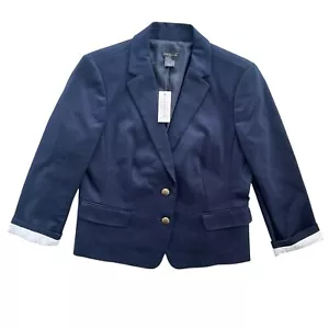 Ann Taylor Women’s 10 Navy Gold Crest Buttons Front Classic Lined Blazer #326433 - Picture 1 of 22