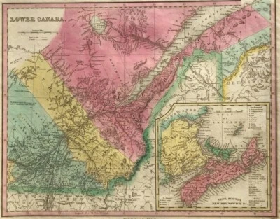 Mapa antiguo de H. Tanner de 1843 - Baja Canadá - Quebec, Nueva Escocia y Nuevo Brunswick Foto 1 de 2
