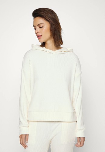 OFF WHITE Felpa donna GAP taglia XL accogliente con cappuccio a costine manica lunga pullover avorio gelo