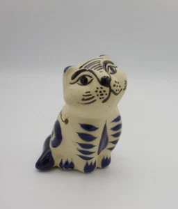 Mexican Pottery Cobalt Blue Cat 3.5" - Picture 1 of 7