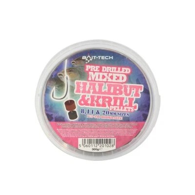 Bait Tech Pre-Drilled Halibut & Krill Pellets -300g Match & Coarse Mixed pellets - Image 1 of 3