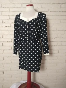 Vintage 80's Puccini Black White Polka Dot 2 Pc Dress Set Size M Skirt Top E38   - Picture 1 of 11