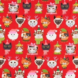 Kitty Christmas by Alexander Henry 8953 C Red 100% Cotton Sheeting BTY - Picture 1 of 2