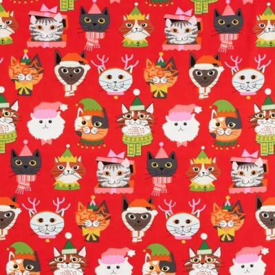 Kitty Christmas by Alexander Henry 8953 C Red 100% Cotton Sheeting BTY - Image 1 of 2