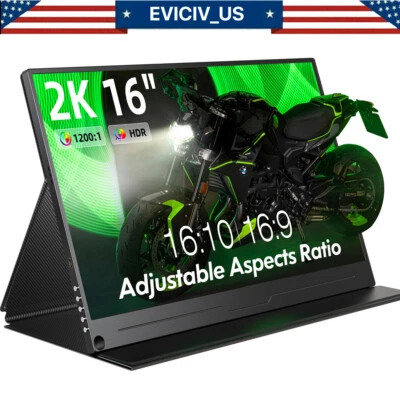 EVICIV 16.0" Portable Monitor 2K QHD HDMI USB C 1200:1 Display Screen for Laptop PS6 US
