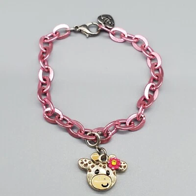 Pulseira Berloque Girafa Corrente Rosa Metálica Desenho Animado Anime Comprimento 7,5" - Imagem 1 de 4