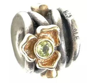 RARE Retired Pandora 14k Gold & Sterling Silver Peridot Diamond Charm #790318D - Picture 1 of 7