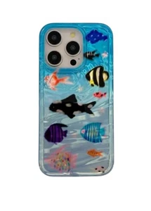iPhone 16 14 15 11 12 Plus Pro Silikon Hülle Case Korean Metallic Fisch Meer - Bild 1 von 1