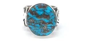 Alex Sanchez Navajo Sterling Silver Petroglyph Style Ring Kingman Turquoise - Picture 1 of 7