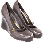 Ralph Lauren Chaps Mena Brown Leather Mary Jane Wedge Heel Shoes Womens Us 8B
