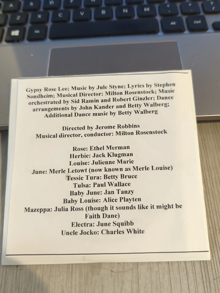 Live Recording Opera CD -1731 Gypsy Rose Lee Merman Klugman Marie Lotowt Bruce Foto 1 de 1