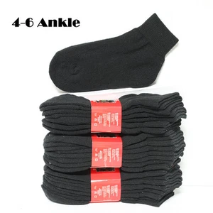 4 y 12 pares de calcetines de algodón de corte alto al tobillo negros lisos junior talla 4-6 escuela - Imagen 1 de 3