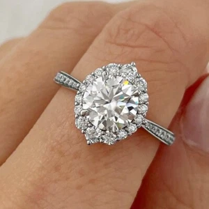 5,88 TCW Rundschliff Moissanit Halo Verlobungsring 14K Weißgold vergoldet - Bild 1 von 10