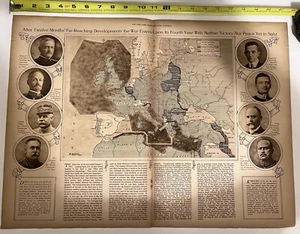 Old Vintage 21”X16” Print 1917 WW1 Map W/ Commanders,General,War Minister & King - Picture 1 of 7