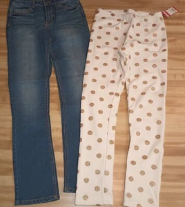 Lot Of 2 Girls Pants New NWT Jean Leggings Size 16 cream white polka dot denim - Picture 1 of 1