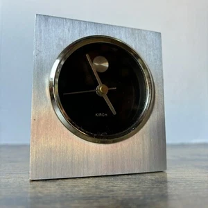 Vintage Kirch Stainless Steel Desktop Clock W Brass Bezel - Movado Style - Picture 1 of 11