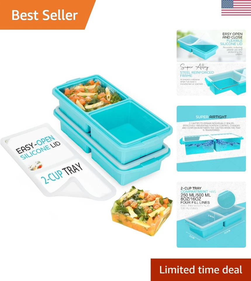 Silicone Freezer Tray Set with Lids - 2-Cup Portions for Efficient Meal Prep Foto 1 de 4