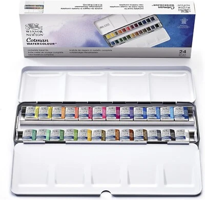 Winsor & Newton  Cotman Water Colour Box-24, 24 x Half Pan Metal Sketchers - image 1 of 4