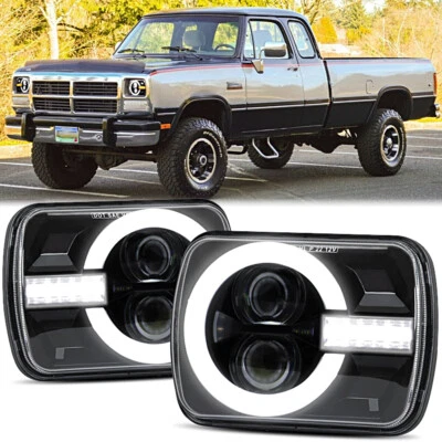 Pair 5X7" 7X6" LED Headlights Halo DRL For Dodge W250 D350 Ram Dodge Ramcharger - Image 1 of 4